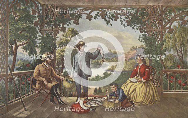 Home From The Brook, The Lucky Fisherman, pub. 1867,  Currier & Ives (Colour Lithograph)