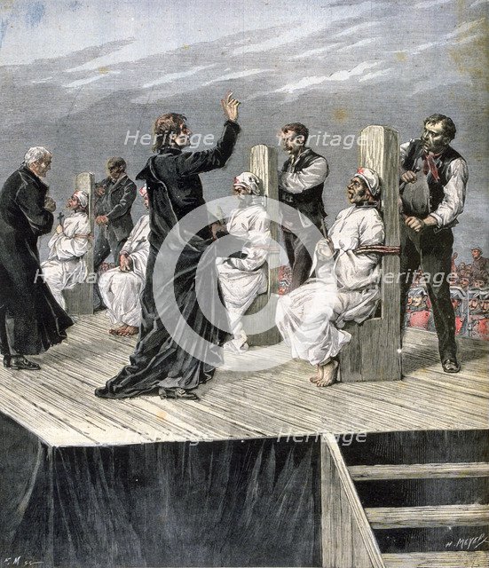 Garrotting of anarchists in Xeres, Spain, 1892. Artist: Henri Meyer