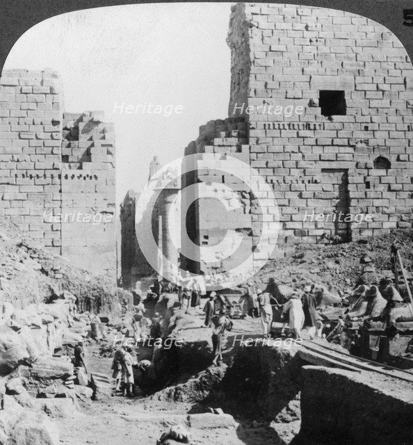 'Excavating an avenue to the Temple of Karnak, Thebes, Egypt', 1905.Artist: Underwood & Underwood