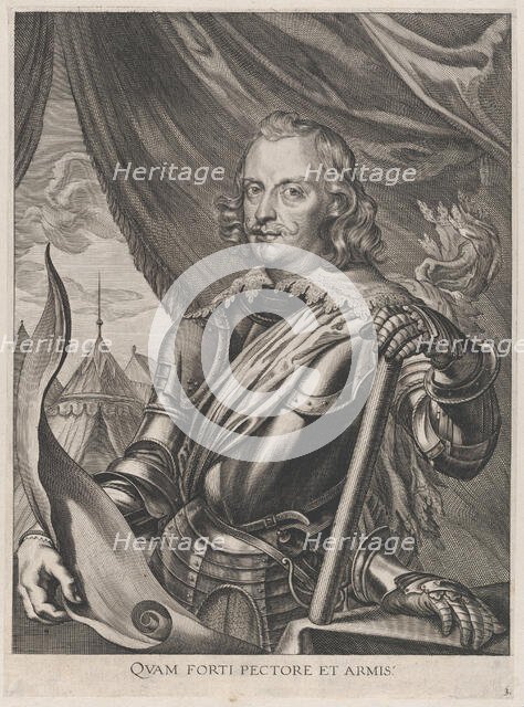 Plate 3: Portrait of Ferdinand Cardinal Infante of Spain, in military armor; from Guilliel..., 1636. Creators: Jacobus van Schoor, Johannes Meursius, Willem van der Beke.
