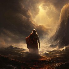 AI IMAGE - Illustration of Moses parting the Red Sea, 2023. Creator: Heritage Images.