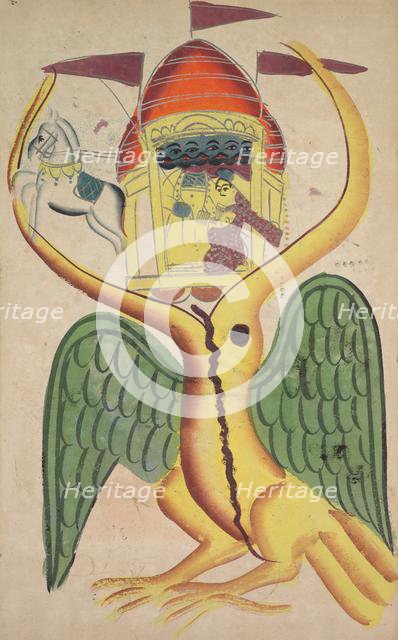 Jatayu Hinders Ravana’s Chariot, Trying to Prevent the Abduction of Sita, 1800s. Creator: Unknown.