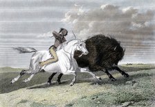 North American Indian hunting buffalo, 1861. Artist: Unknown