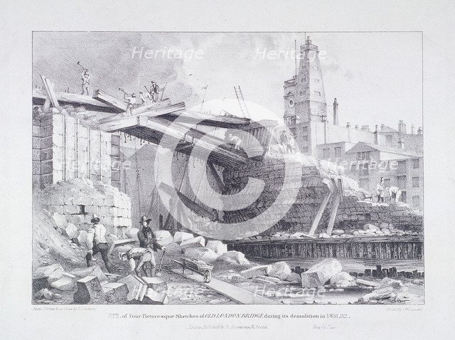 London Bridge (old), London, 1832. Artist: Charles Joseph Hullmandel