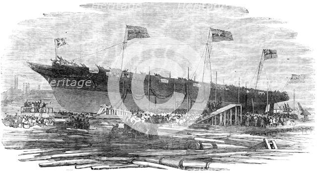 Launch of H.M. Dispatch Gun-Boat "Vigilant", at Messrs. Mare and Co.'s, Blackwall, 1856.  Creator: Unknown.