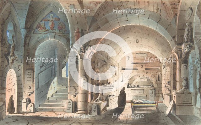 Design for a Stage Set: Crypt Scene, 1830-40. Creator: Anon.