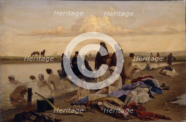 Monks. Wrongly stranded, 1870s. Artist: Solovyev, Lev Grigoryevich (1837-1919)