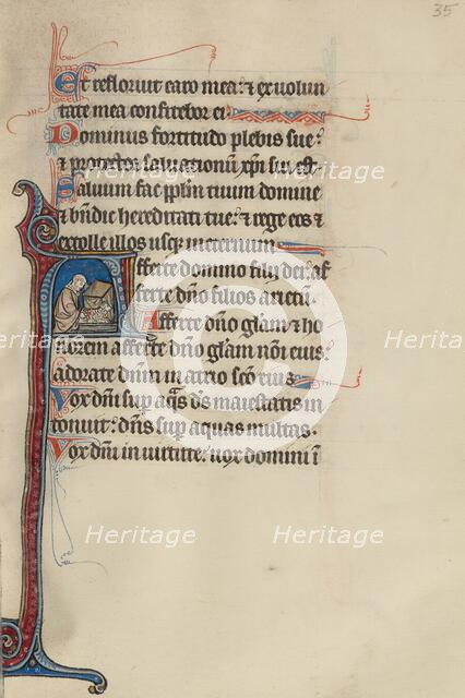 Initial A: A Priest Sacrificing a Ram before an Altar; Bute Psalter, about 1285. Creator: Bute Master.