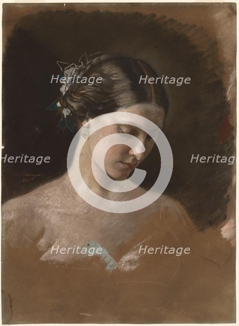 Portrait of a Woman, c. 1889-1899. Creator: Jean-Baptiste-Antoine-Emile Béranger (French, 1814-1883).