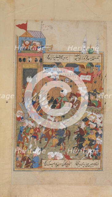 Ottoman Army Entering a City, Folio from a Divan of Mahmud 'Abd al-Baqi, last quarter 16th century. Creator: Unknown.