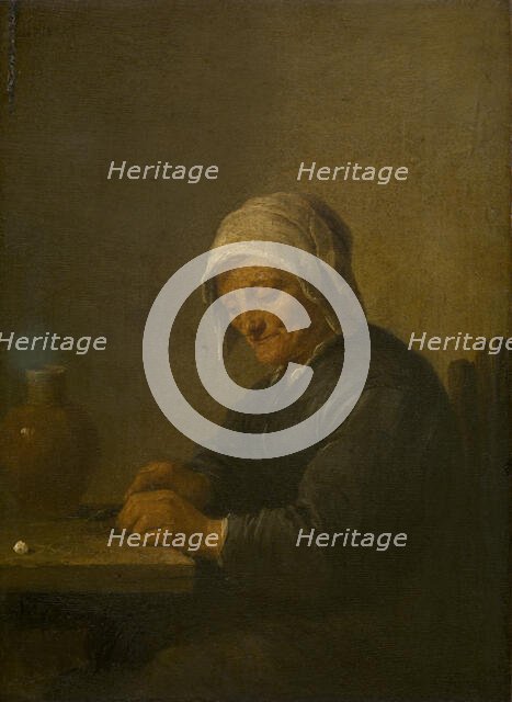 An Old Woman Cutting Tobacco, c1640-1690. Creator: David Teniers II.