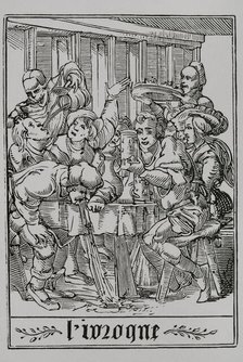 The Drunkard from "The Dance of Death", 1547, (1877).  Creator: Unknown.