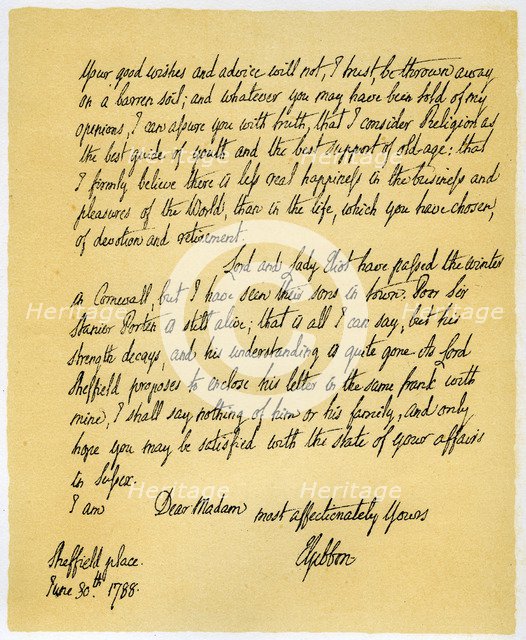 Letter from Edward Gibson to his aunt, Hester Gibson, 30th June 1788.Artist: Edward Gibson