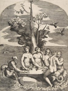 Two sea gods accompanied by four nymphs, 1531-76. Creator: Giulio Bonasone.
