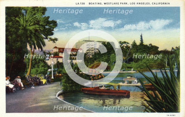 Boating, Westlake Park, Los Angeles, California, USA, 1931. Artist: Unknown