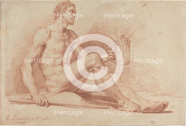 Male Nude with a Lamp (Diogenes), 1724. Creators: Bernard Picart, Nicolas Boileau Despreaux.