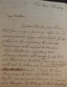 Letter from William Pitt, 1770s. Creator: William Pitt the Younger.