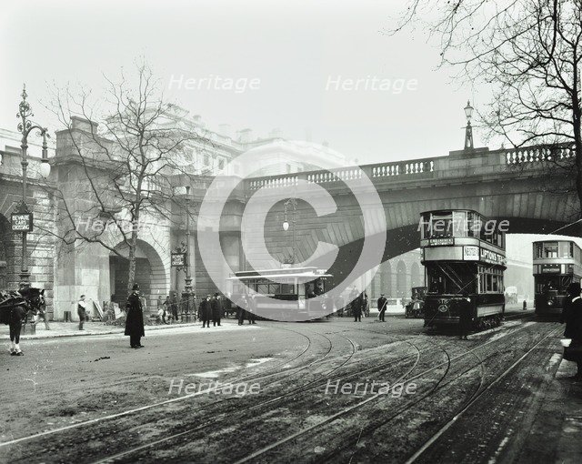 Entrance to the tram tunnel by Waterloo Bridge, London, 1908. Artist: Unknown.