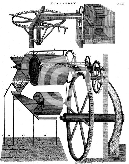 Threshing machine by Andrew Meikle, Scottish inventor and millwright, 1811. Artist: Unknown