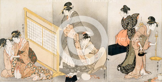 Double pillow. Triptych, ca 1794. Artist: Utamaro, Kitagawa (1753-1806)