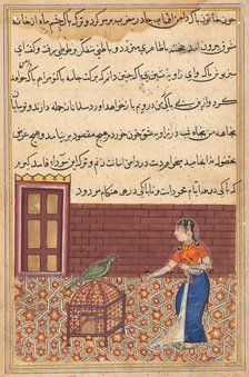 Page from Tales of a Parrot (Tuti-nama): Fifty-first night: The parrot addresses Khujasta..., c. 156 Creator: Unknown.