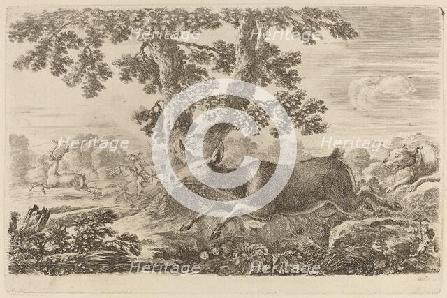Deer Chased by a Dog to the Right. Creator: Stefano della Bella.