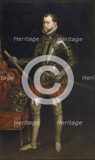 Portrait of Philip II (1527-1598) in armour from the battle of Saint Quentin, Early 17th century. Artist: Anonymous  