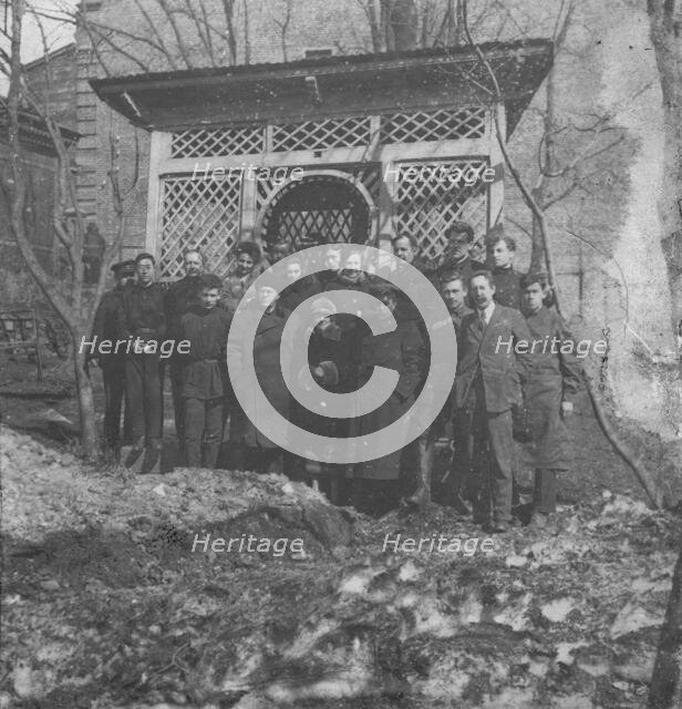 Workers of Dal'geolkom in the Courtyard of the Administration of Dal'geolkom with a Pavilion...1928. Creator: Unknown.