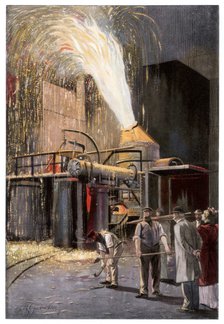 Decarburisation of pig iron in a Bessemer converter, 1900.Artist: Gehrke