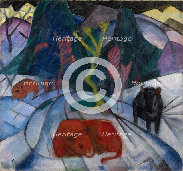 A Bison in Winter (The Red Bison), 1913. Creator: Marc, Franz (1880-1916).