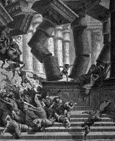 Samson bringing down the Temple of Dagon, 1866. Artist: Gustave Doré