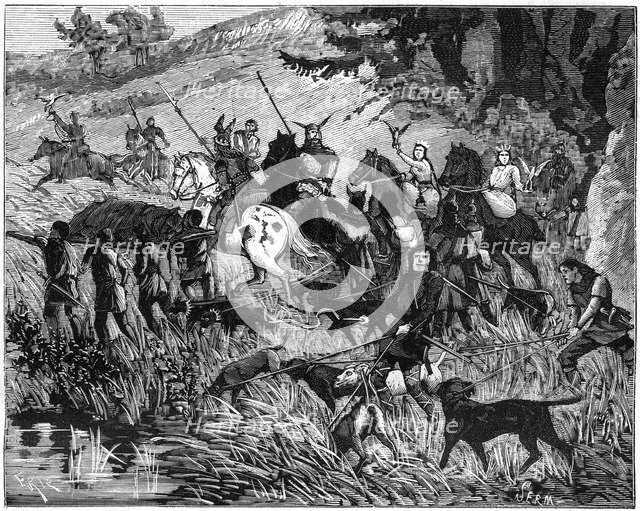 Charlemage hunting, 8th-9th century (1882-1884).Artist: Serm