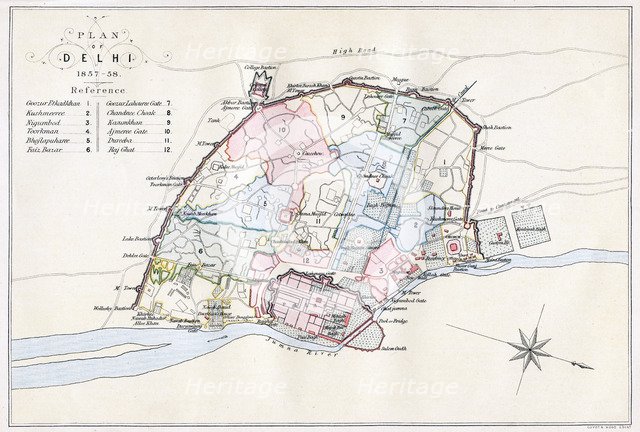 Plan of Delhi, India, 1857-1858, (1893). Creator: Guyoy & Wood.