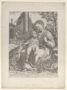 The Holy Family in Egypt, with Joseph as a carpenter in the background..., [1577], republished 1774. Creator: Diana Mantuana.