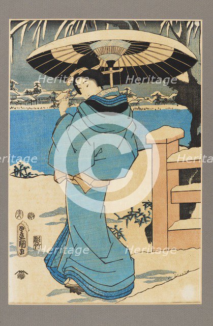 Ukiyo-e print - A woman holding a comb, c19th century. Artist: Kitagawa Utamaro.