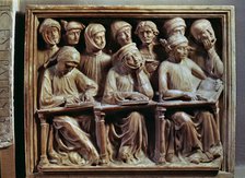 Tomb of Giovanni da Legano. 'Students reading', bas-relief made in 1386 by J della Masegne.