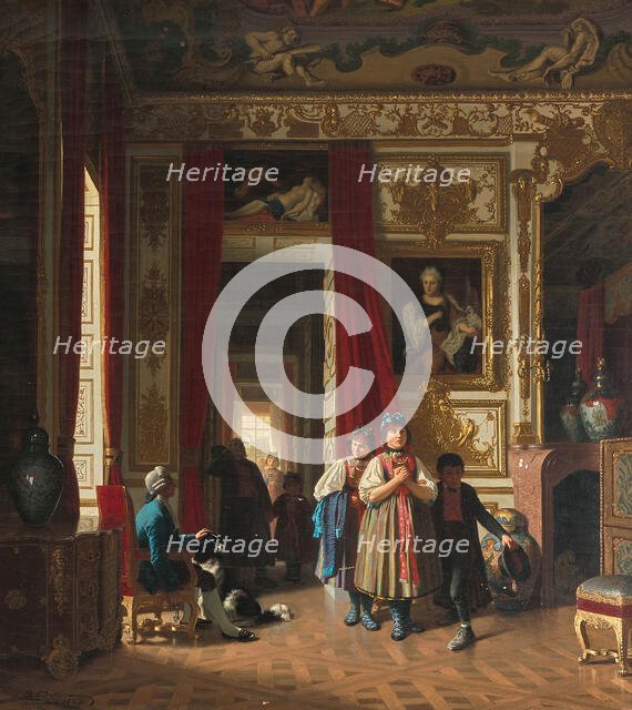 Dachau farmers in the Schleißheim New Palace, 1862. Creator: Zimmermann, Reinhard Sebastian (1815-1893).