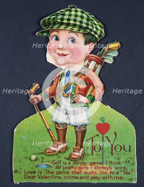Valentine card with a golfing theme, American, 1930s. Artist: Unknown