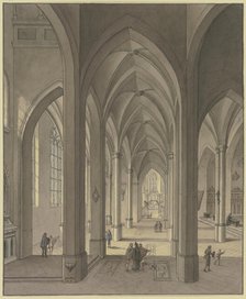 View into the chancel of a three-aisled Gothic hall church with figures in 17th-century costume,1819 Creator: Johann Ludwig Ernst Morgenstern.
