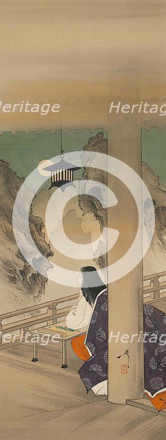 Murasaki Shikibu at Ishiyamadera Temple, based on the print..., ca. 1892. Creator: Tsukioka Yoshitoshi.