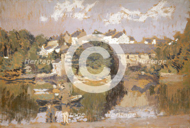 'Buildings by a river', 1923-1943. Artist: Edward Morland Lewis