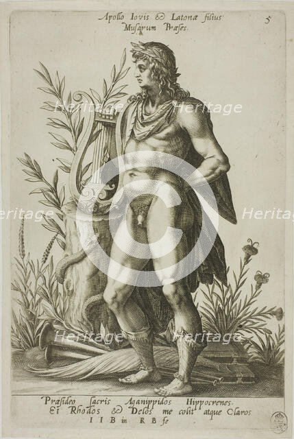 Apollo, plate 5 from Parnassus Biceps, 1601. Creator: Robert Boissard.