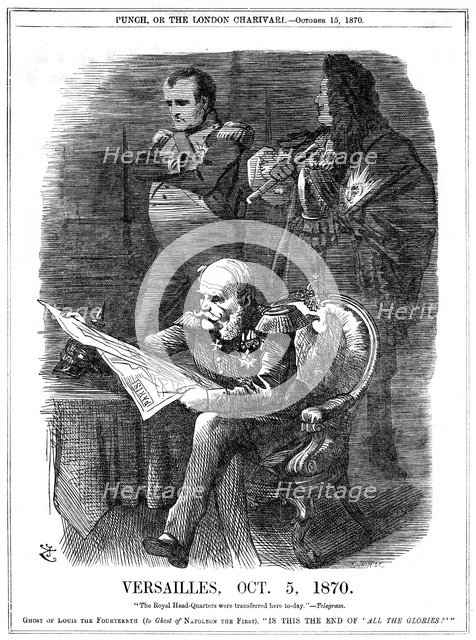 Shades of Louis XIV and Napoleon I lamenting the fading of France's glory, 1870. Artist: John Tenniel