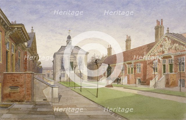 Trinity Almshouses and Trinity Chapel, Mile End Road, Stepney, London, 1883. Artist: John Crowther