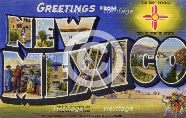 'Greetings from New Mexico', postcard, 1940. Artist: Unknown