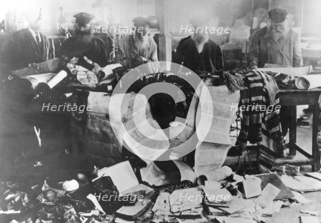 Torah scrolls desecrated during the pogroms, Russia, 1881. Artist: Unknown