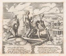 Plate 25: Psyche setting off in Charon's boat, ignoring the old man at left who request..., 1530-60. Creator: Master of the Die.