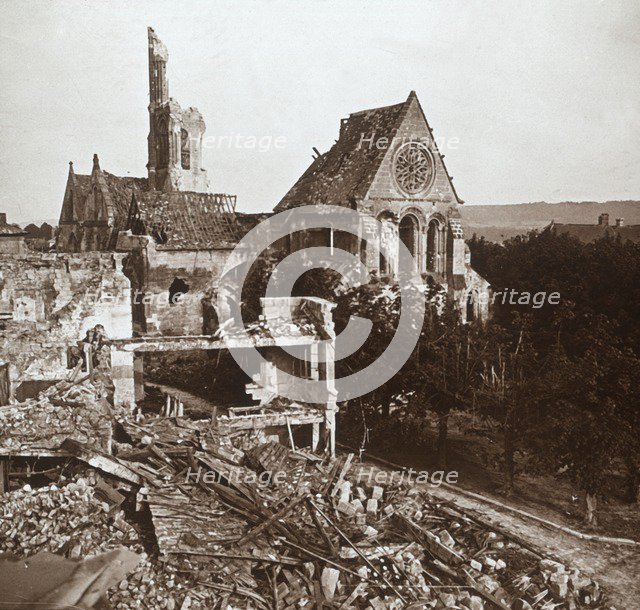 Ruined church, Vauxaillon, northern France, c1914-c1918. Artist: Unknown.