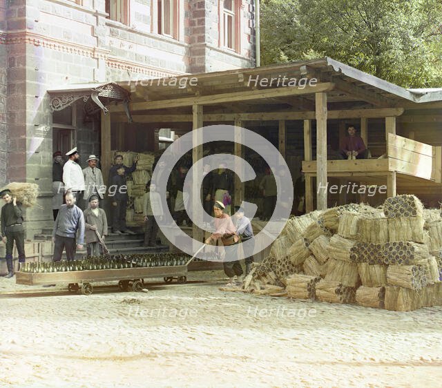 Distributing of water, Borzhom, between 1905 and 1915. Creator: Sergey Mikhaylovich Prokudin-Gorsky.