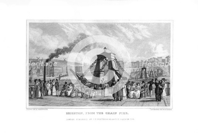 Brighton, from the Chain Pier, East Sussex, 1829.Artist: WJ Cooke